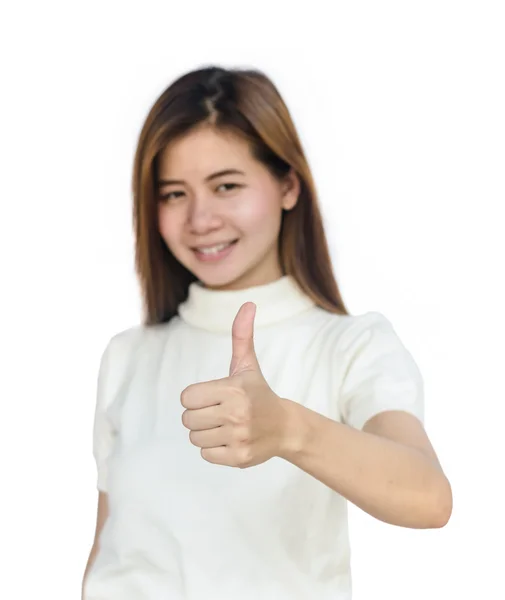 Asian woman giving her  thumbs up. — Stock Photo, Image