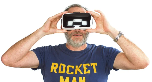 Dojrzały człowiek noszenie gogli rzeczywistości wirtualnej / okulary Vr — Zdjęcie stockowe