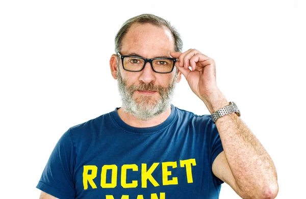 Mature man with glasses smiling at the camera — Stock Photo, Image