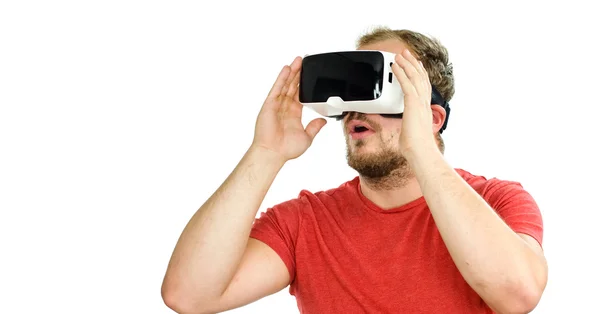 Hombre vistiendo Google realidad virtual — Foto de Stock