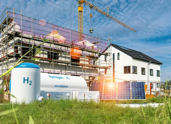 Erneuerbare Energieerzeugung Aus Wasserstoff Wasserstoffgas Für Sauberen Strom Privaten Immobilien — Stockfoto