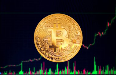Bitcoin - grafik arkaplanındaki bozuk para BTC para birimi