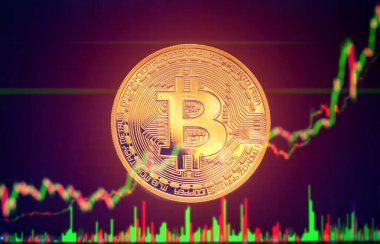 Bitcoin - grafik arkaplanındaki bozuk para BTC para birimi