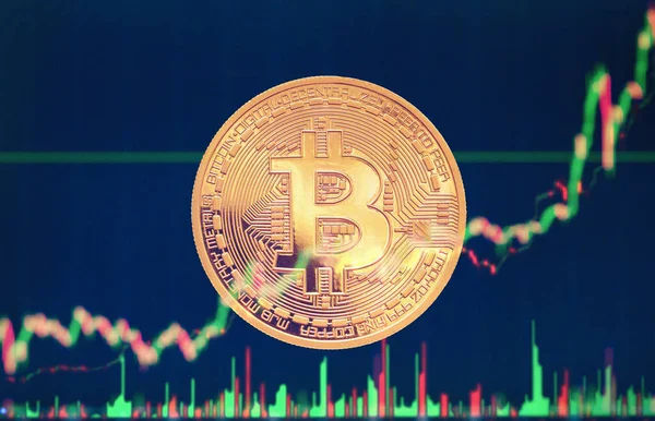 Bitcoin Moeda Bit Btc Moeda Fundo Gráfico — Fotografia de Stock