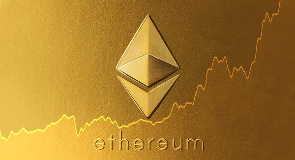 Ethereum New Virtual Money Chart Gold Surface — Stock Photo, Image