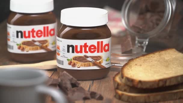 Aachen Γερμανια Ιαν 2021 Γλάστρα Της Nutella Δημοφιλές Εμπορικό Σήμα — Αρχείο Βίντεο