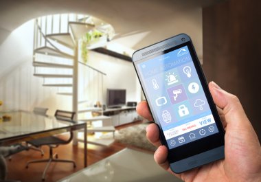 Man with smart home security app clipart