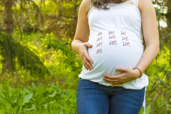Zwangere jonge vrouw buitenshuis in zomerdag — Stockfoto
