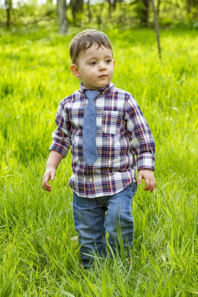 Little boy in shirt and jeans — Stock Photo, Image