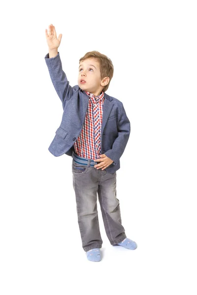 Little boy with with his hand lifted up — Stock Photo, Image