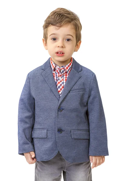 Niño pequeño con chaqueta en blanco — Foto de Stock