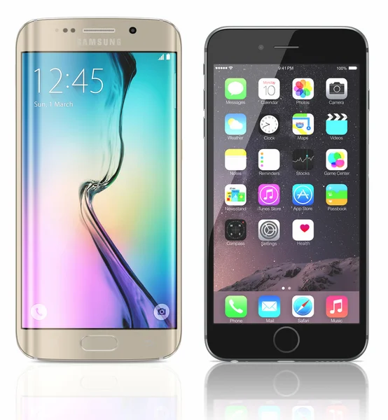 Altın Platin Samsung Galaxy S6 Edge ve alan gri Apple iphone