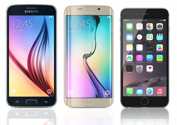 Samsung Galaxy S6 och kanten och iphone 6 — Stockfoto