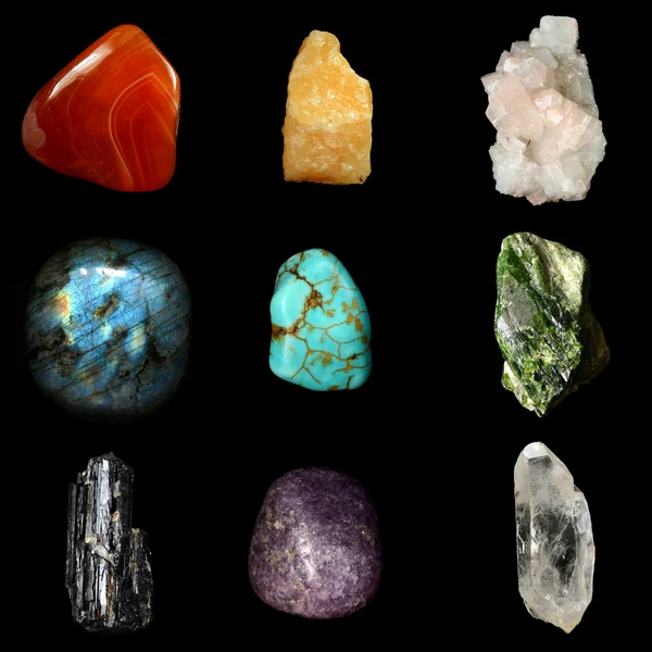 Set van verschillende minerale rotsen en stenen — Stockfoto