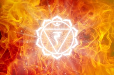 Manipura Chakra symbol on a fire background. This is the third Chakra, also called The Solar Plexus clipart