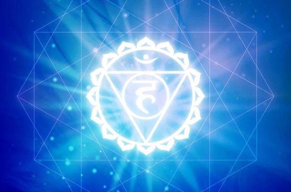 Vishudha Chakra Symbol Auf Blauem Hintergrund Dies Ist Das Fünfte — Stockfoto