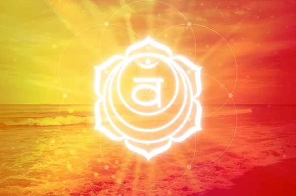 Svadisthana Chakra Symbol Auf Orangefarbenem Hintergrund Das Zweite Chakra Auch — Stockfoto