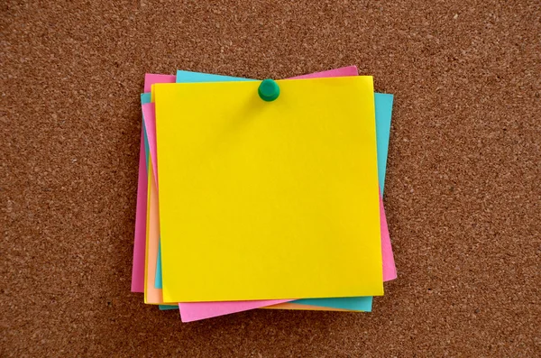 Blank notes pinned into brown corkboard — Stock Photo, Image