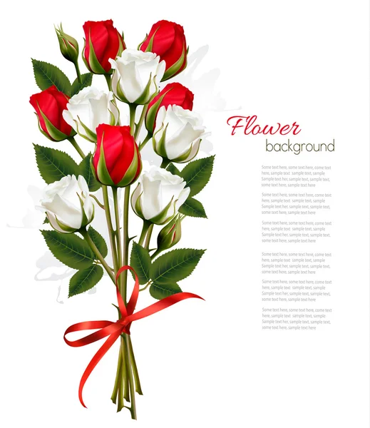 Beautiful bouquet of red and white roses. Vector. — Stock Vector