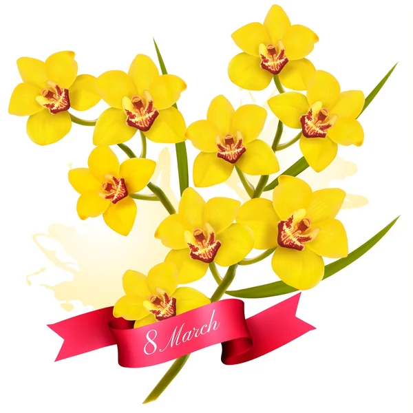 8: e mars illustration. Holiday gula blommor bakgrund. VECTO — Stock vektor