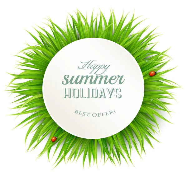 Feliz bandera de las fiestas de verano con hierba. Vector . — Vector de stock
