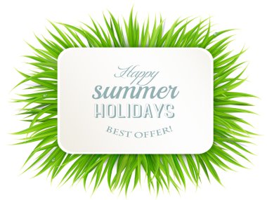 Mutlu yaz tatil afiş çim ile. Vektör.