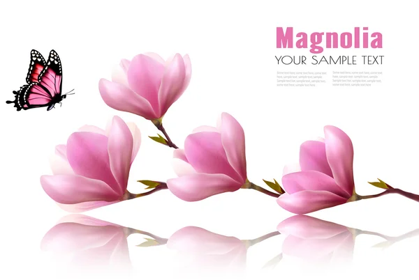 Природный фон с цветущей ветвью розовых цветов и масла — стоковый вектор