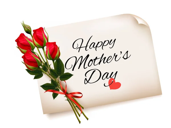 Bonne fête des mères note avec des roses rouges. Fond vectoriel . — Image vectorielle