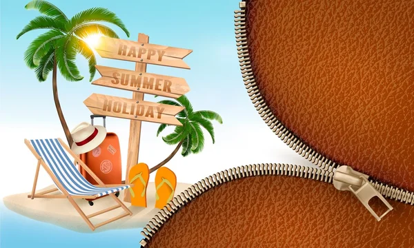 Summer vacation background with a zipper. Vector. — Stock Vector