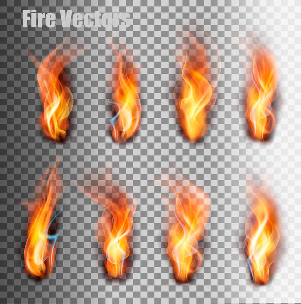 Fire flames set. Vector.