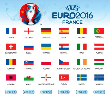 Ülkelerin bayrakları topluluğu. Katılımcıların Euro 2016. VEC