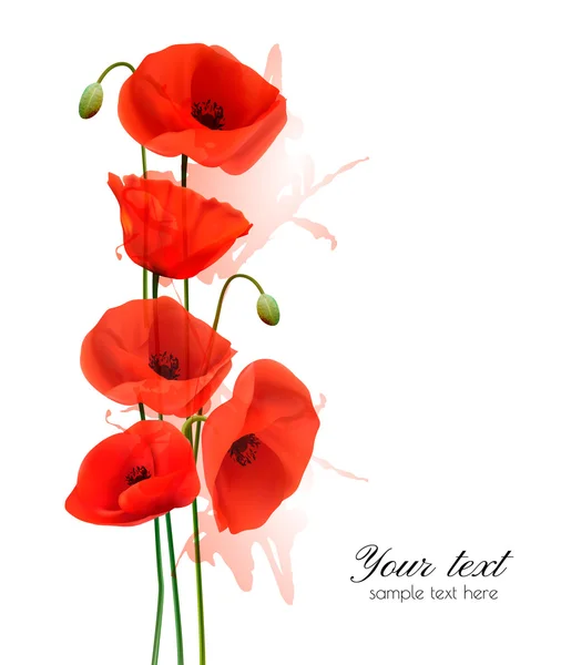 Nature summer background with red poppies. Vector. — Stock Vector