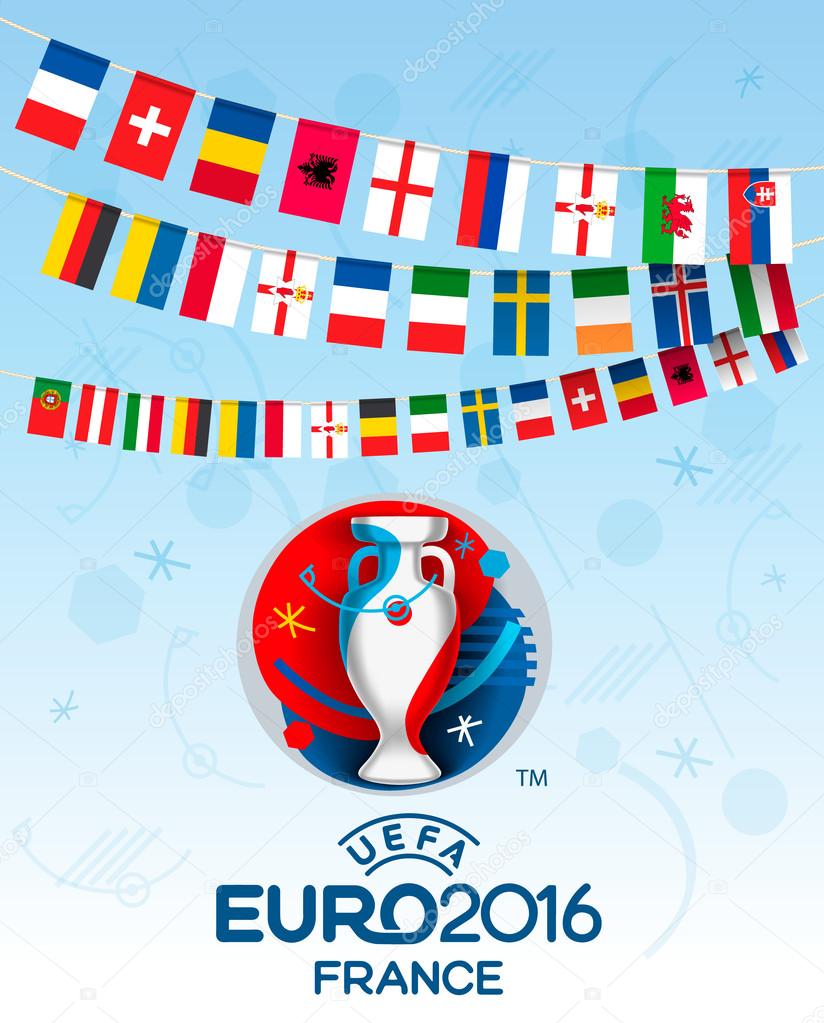 Collection of flags of countries. Participants of EURO 2016. Vector.