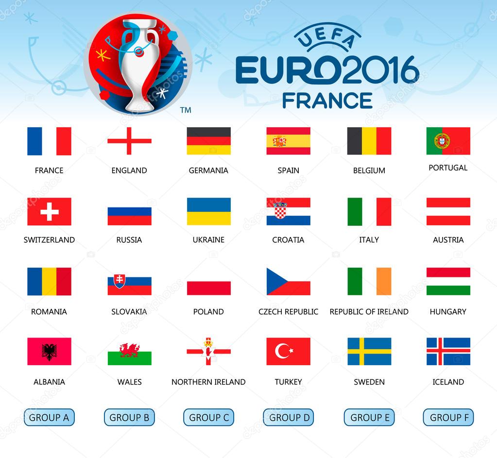 Collection of flags of countries. Participants of EURO 2016. Vector.