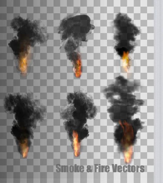 Vectores de humo y fuego sobre fondo transparente — Vector de stock