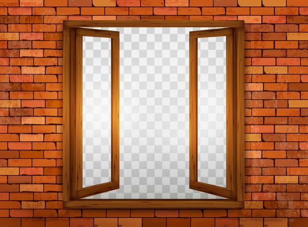 Wooden window on the windowsill. Vector. — Stock Vector