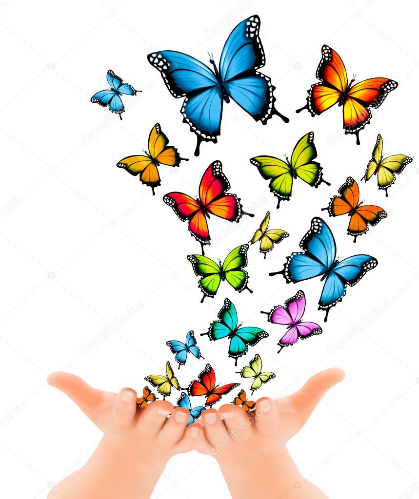 Hands releasing butterflies. Vector illustration Stock Vector Image by ©almoond 114314444