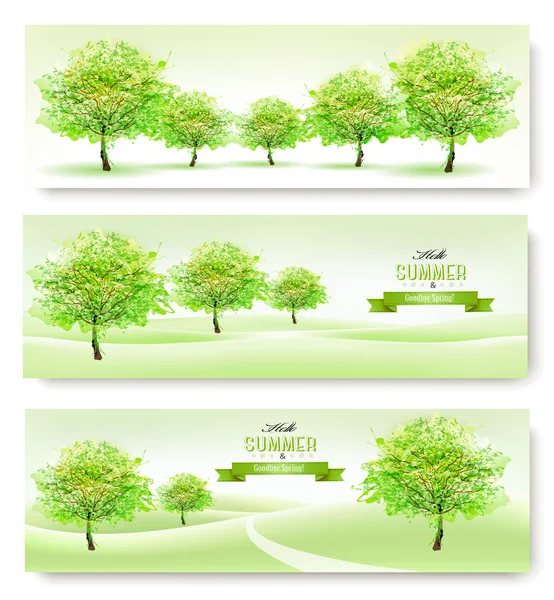 Drie natuur zomer banners. Vector. — Stockvector