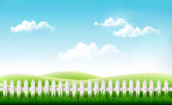 White fence in nature summer background. Vector. — Stock Vector