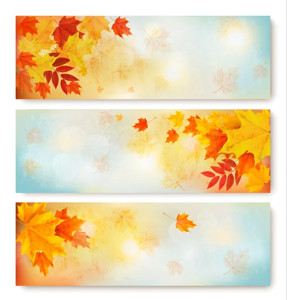 Drie abstracte herfst banners met kleur laat. — Stockvector