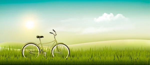 Summer meadow landscape with a bicycle. Vector. — Stock Vector