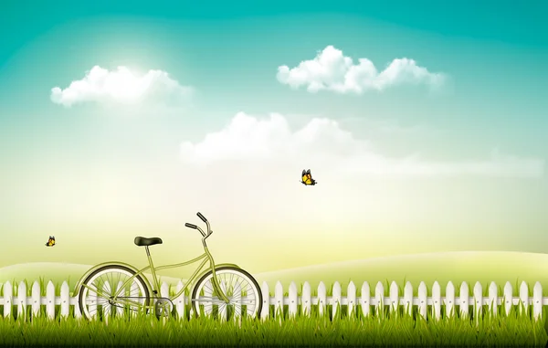 자전거와 함께 여름 초원 풍경입니다. 벡터. — 스톡 벡터