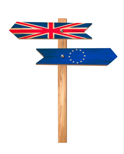 Två trä skyltar - Storbritannien och Eu. Brexit koncept. Vektor. — Stock vektor