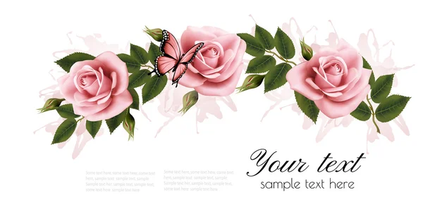 Flower frame with beauty pink roses. Vector. — Stock Vector