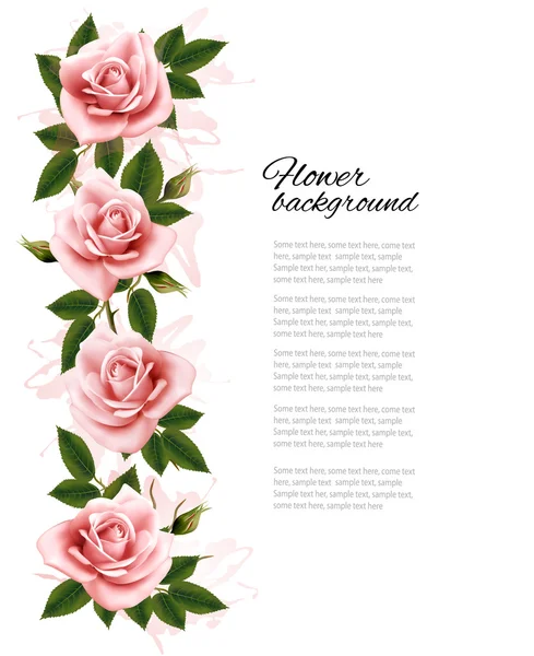 用美粉红玫瑰的花背景。矢量. — 图库矢量图片