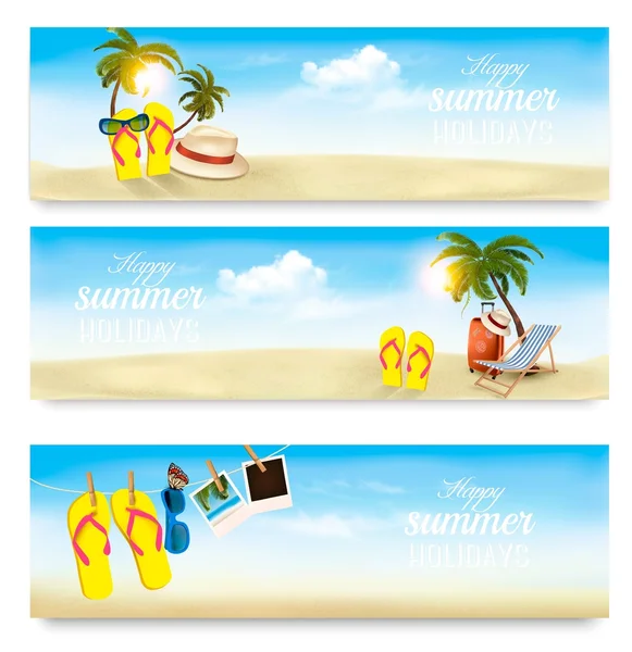 Tre sommar semester banners. vektor — Stock vektor