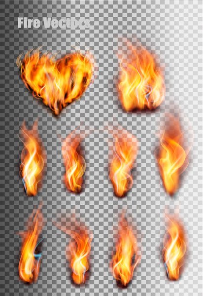 Fire flames set. Vector.