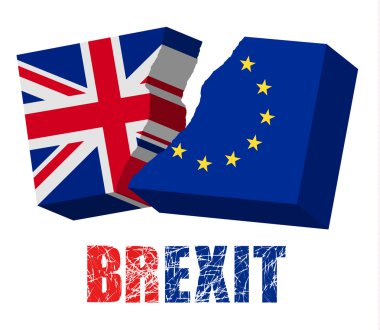 İki yırtık bayrak - AB ve İngiltere'de. Brexit kavramı. Vektör.