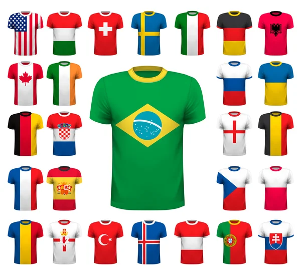 Coleção de várias camisas de futebol. Desenho de camisa nacional. Vec —  Vetores de Stock