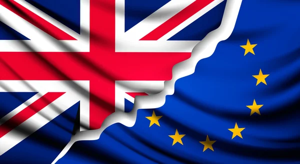 Två trasiga flaggor - Eu och Förenade kungariket. Brexit koncept. Vektor. — Stock vektor